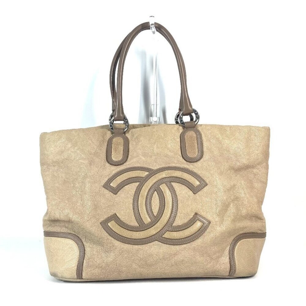 CHANEL Decacoco CC logo Bag Shoulder Bag Tote Bag Leather Beige